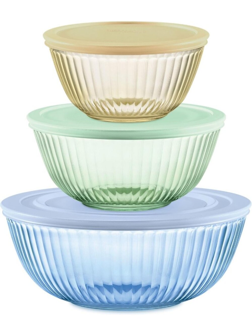 Sculpted Tinted Glass Mixing Bowls Set - 3-Pack Colorful Kitchen Essentials